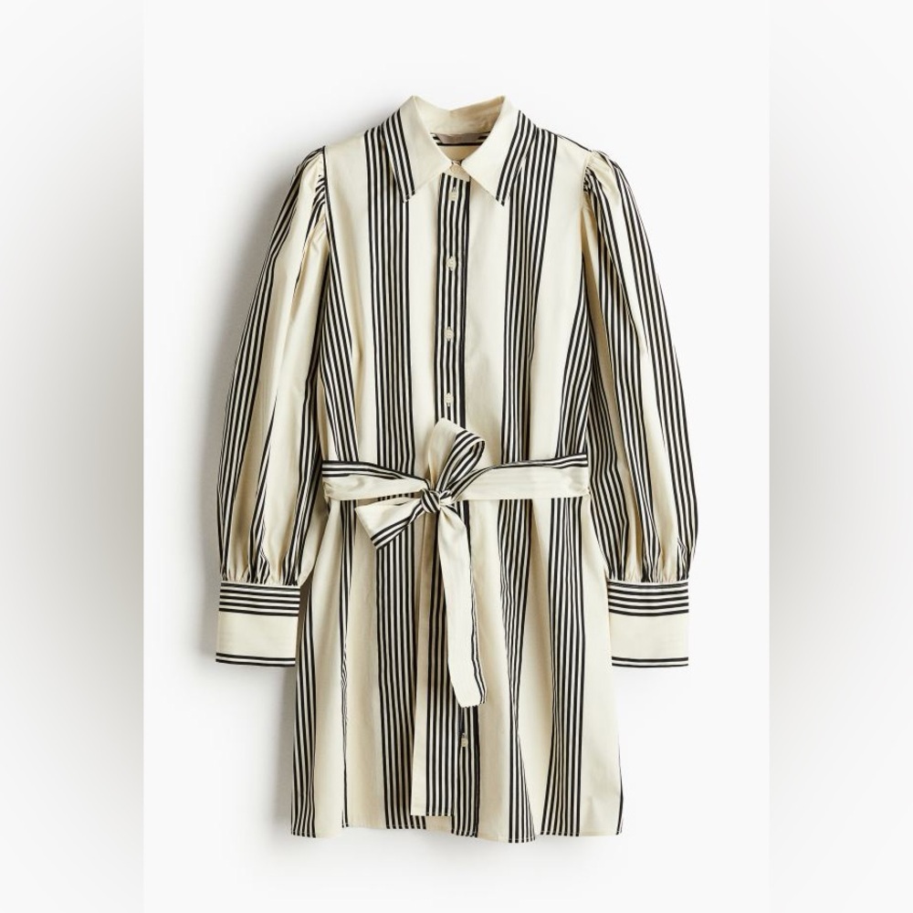 H&M Tie-belt Shirt Dress in beige